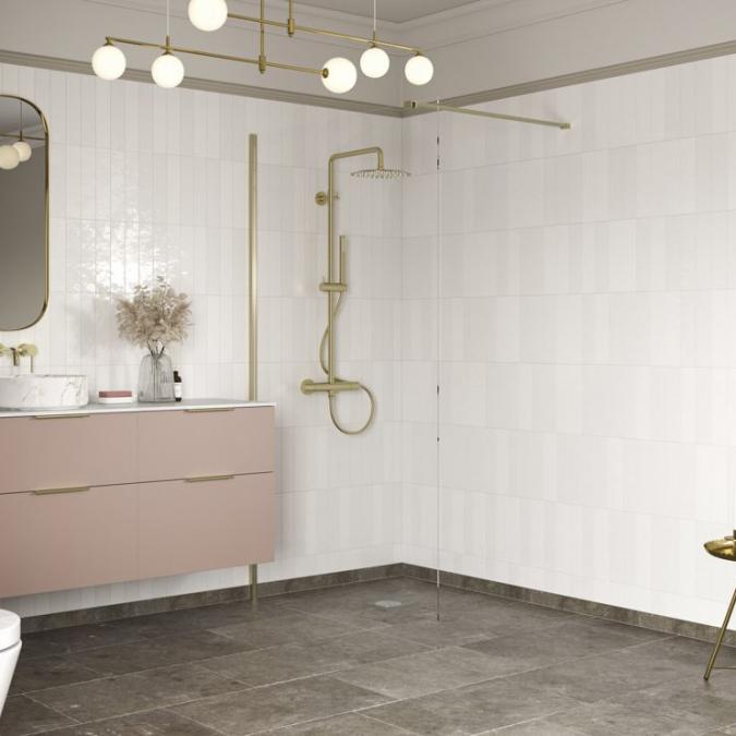 Supreme 1400mm Brushed Brass Wetroom Panel & Support Bar