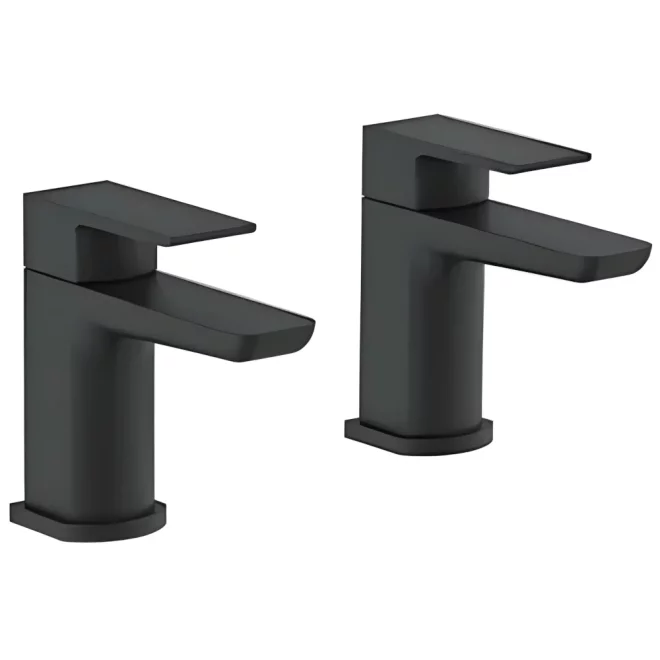 Swan Hazely Matt Black Basin Pillar Taps with Waste