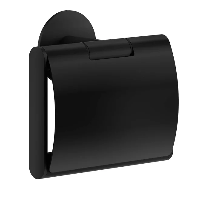 Smedbo Dot Matt Black Toilet Roll Holder with Cover