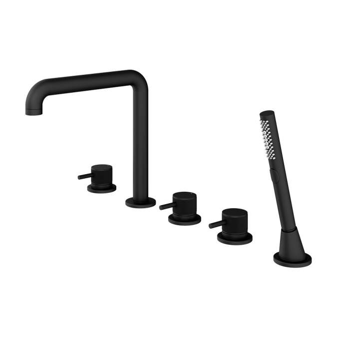 Abacus Iso Pro 5 Tap Hole Deck Mounted Bath Shower Mixer - Matt Black