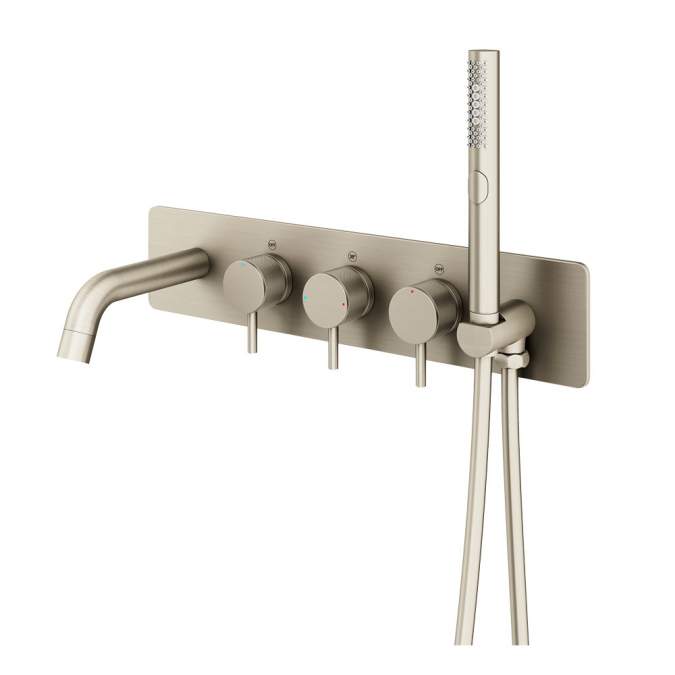 Abacus Iso Pro Thermo Wall Mounted Bath Shower Mixer - Brushed Nickel