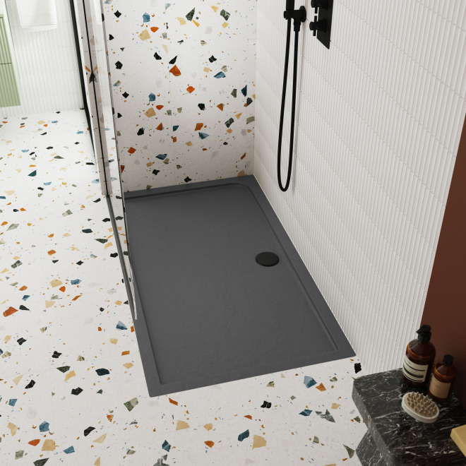 Nuie Pearlstone 1700 x 800mm Slate Grey Slimline Rectangle Shower Tray