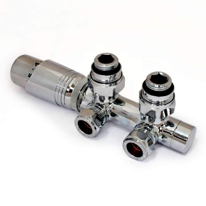 DQ Twin Star TRV Angled in Chrome Radiator Valves