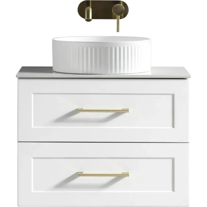 Tailored Bakewell 600mm Silk White Wall Hung Vanity Drawer Unit with Counter Top