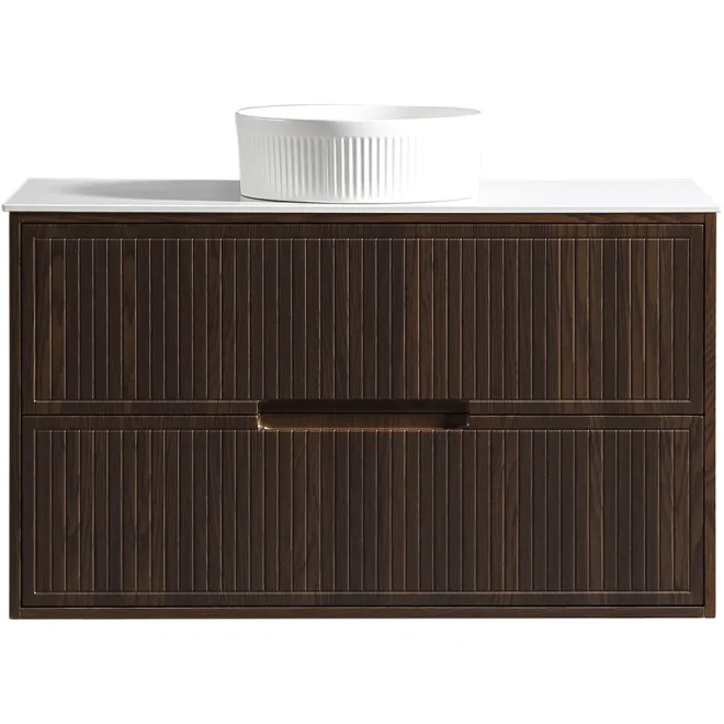 Tailored Bolzana 1000mm Espresso Oak Wall Hung Vanity Drawer Unit with Countertop