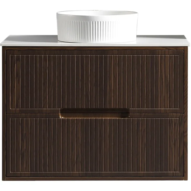 Tailored Bolzana 800mm Espresso Oak Wall Hung Vanity Drawer Unit with Countertop