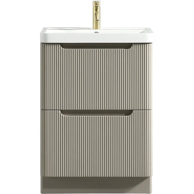 Tailored Monza 600mm Fluted Soft Coffee Wall Hung Vanity Unit with Basin