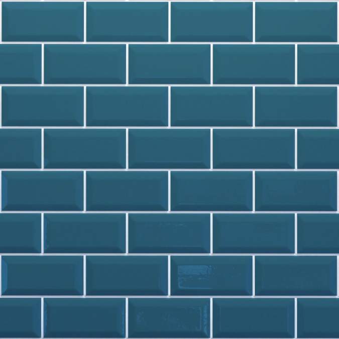 Teal Blue Bevelled Metro Reflect Tile Wall Panels