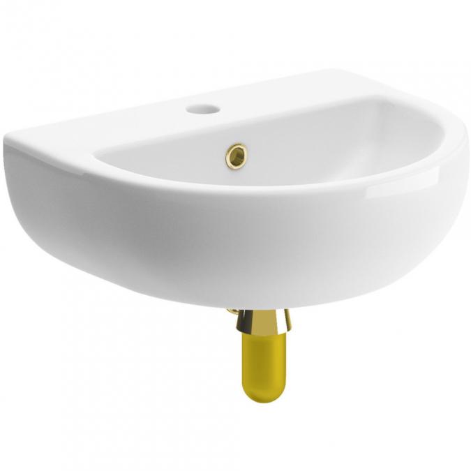 Termond 450 x 400mm Cloakroom Basin & Brushed Brass Bottle Trap