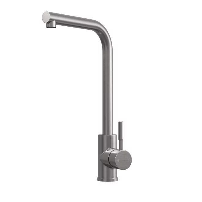 Top-Fix Vito L Neck Brushed Steel Kitchen Mixer Tap