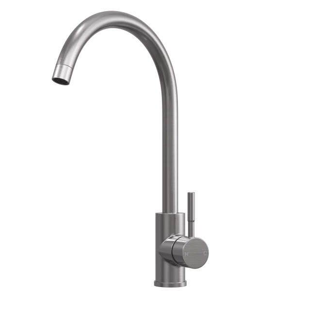 Top-Fix Vito Swan Neck Brushed Steel Kitchen Mixer Tap