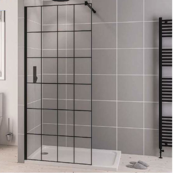 Vantage 2000, 900mm Matt Black Framed Walk In Shower Screen - Eastbrook