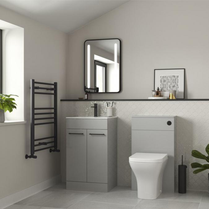 Vouille 510mm Floor Standing Furniture Set in Grey Gloss with Black Finishes