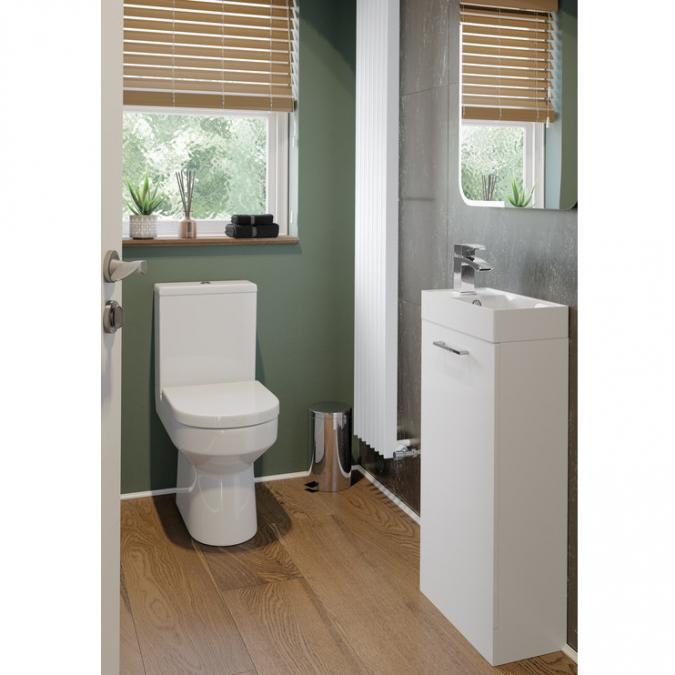 Vouille 410mm White Gloss Floor Standing Vanity Unit and Close Coupled Toilet Set