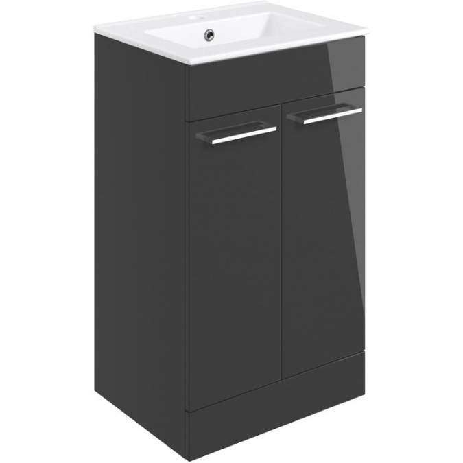 Vouille 510mm Anthracite Gloss Floor Standing 2 Door Basin Unit & Basin