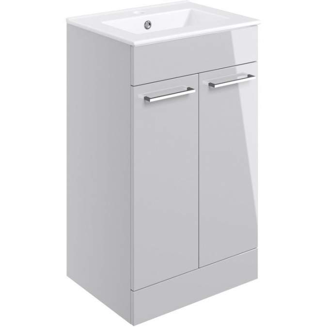 Vouille 510mm Floor Standing 2 Door Basin Unit & Basin - Grey Gloss