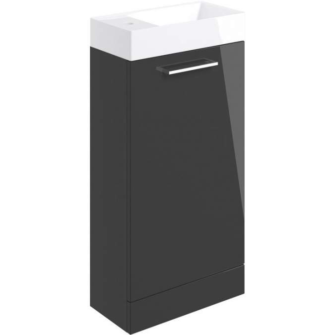 Vouille 410mm Floor Standing 1 Door Basin Unit & Basin - Anthracite Gloss