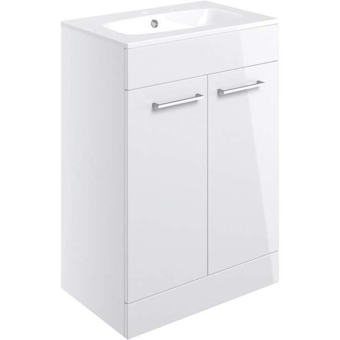 Vouille 610mm White Gloss Floor Standing 2 Door Basin Unit & Basin