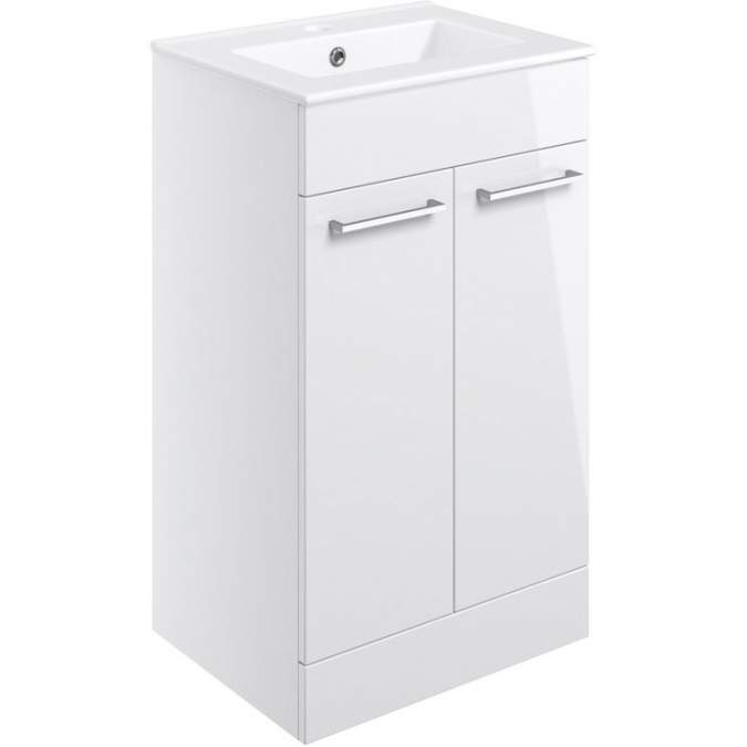 Vouille 510mm Floor Standing 2 Door Basin Unit & Basin - White Gloss