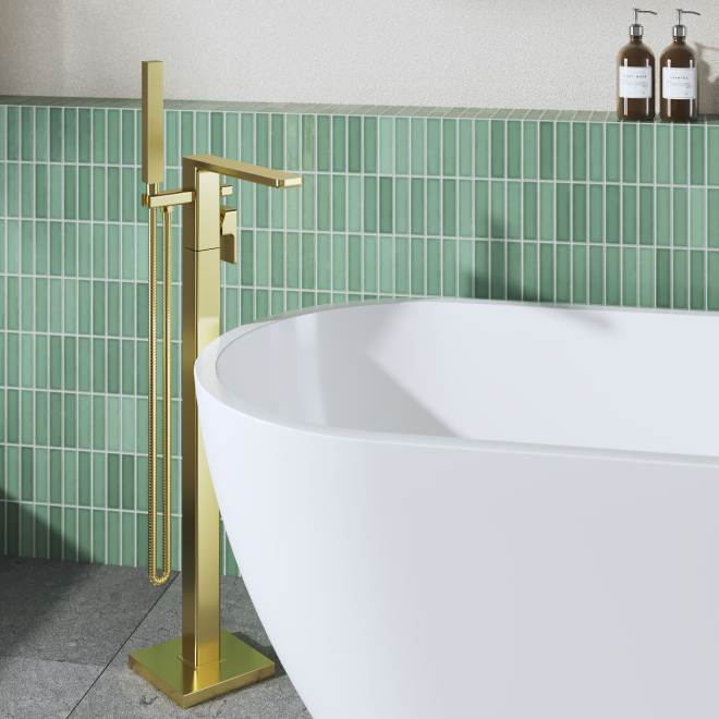 Nuie Windon Brushed Brass Freestanding Bath Shower Mixer Tap