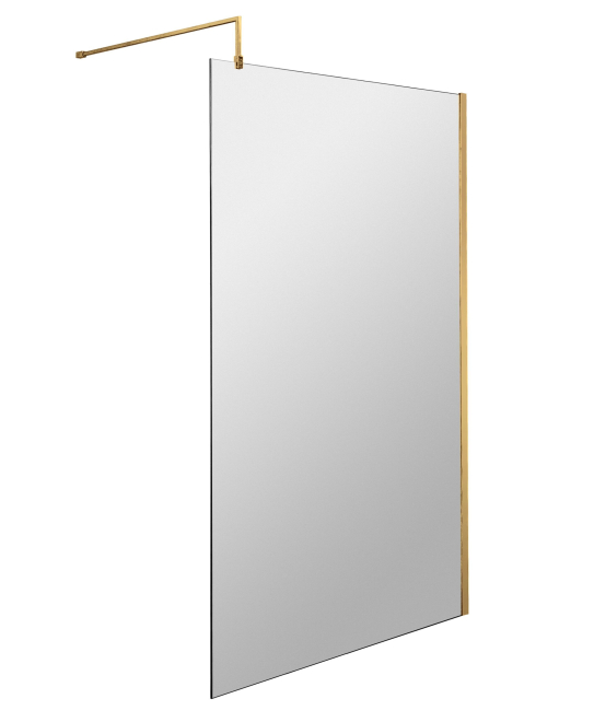 Nuie 1100mm Brushed Brass Wetroom Screen With Support Bar and Profile Kit