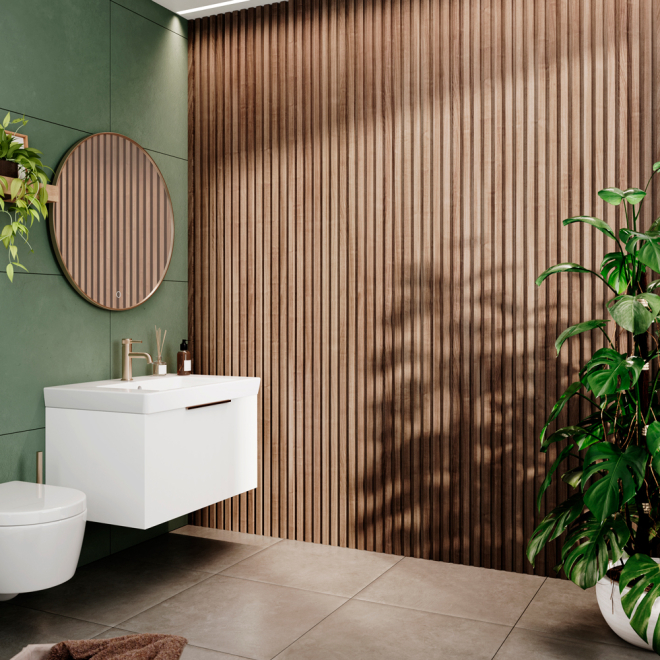 Walnut Waterproof Slatwall Panel Multipack - 2400 x 486mm