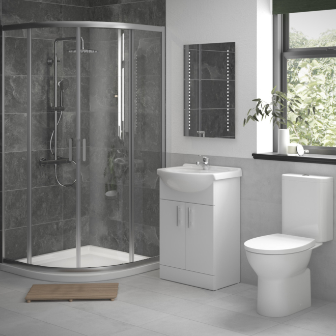 Watervale Full Bathroom Suite with 900mm 2 Door Easy-Fit Quadrant & Tray