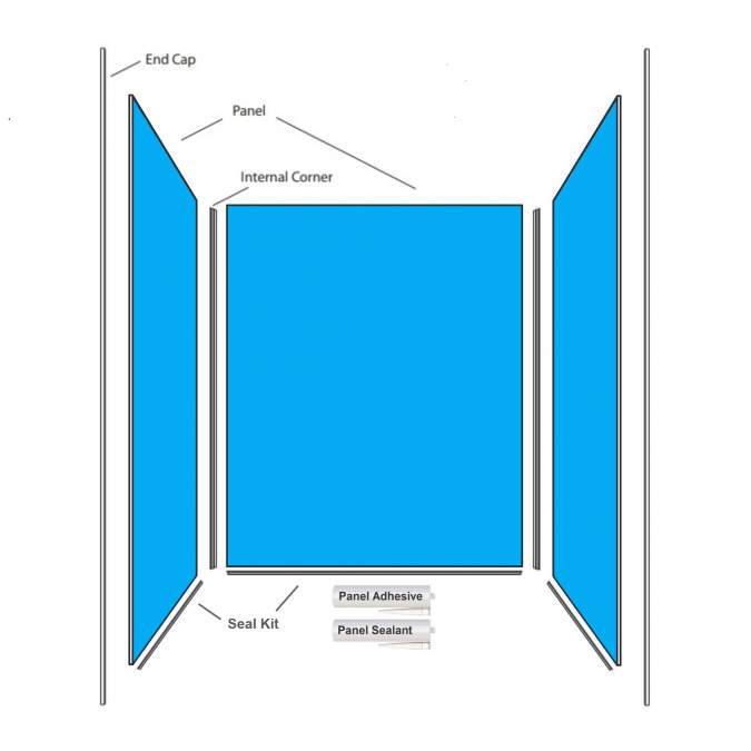 Wetwall Boutique Three Sided Shower Kit - 1200 x 1200 x 1200mm