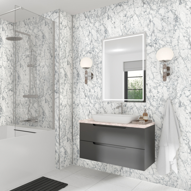 White Marble Wetwall Mermaid Plywood Bathroom Wall Boards
