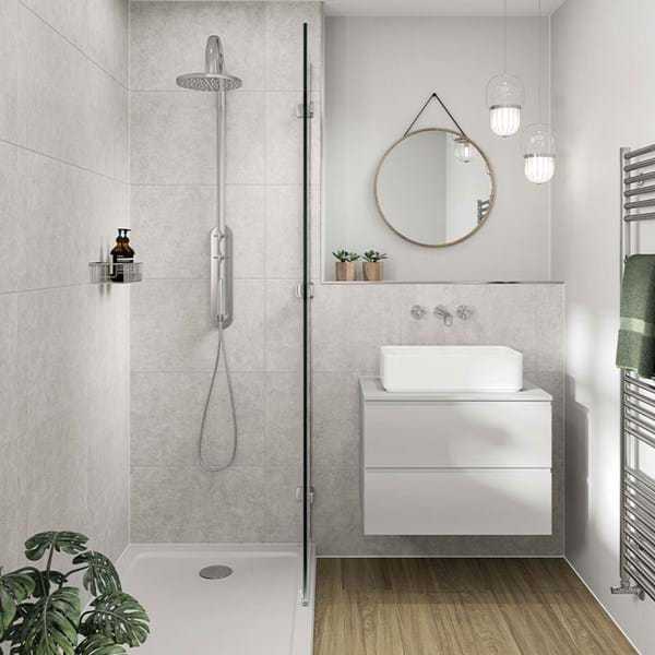 Multipanel White Mineral Large Tile Effect Shower Board