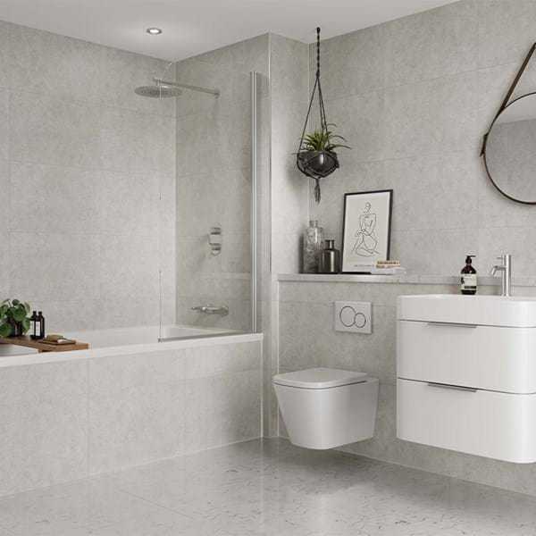Multipanel White Mineral Large Tile Effect Shower Board | Rubberduck Bathrooms