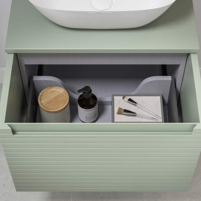 Latt 800mm Matt Willow Green Wall Hung 1 Drawer Vanity Unit and Worktop 