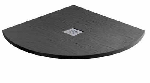 MX Minerals 1000 x 1000mm Jet Black Slate Effect Quadrant Shower Tray