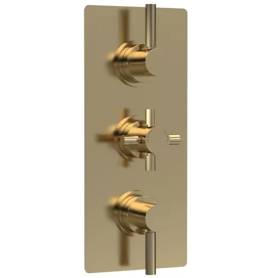 Hudson Reed Tec Pura Plus Brushed Brass Concealed Triple Outlet Thermostatic Shower Valve