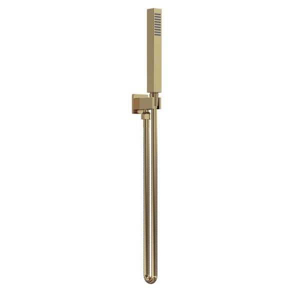 Nuie Square Shower Handset, Hose And Holder Brushed Brass 