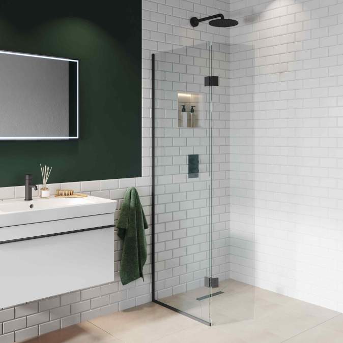 Abacus WalkIn 700mm Matt Black Wet Room Screen with 350mm Return Panel VEGM2051107