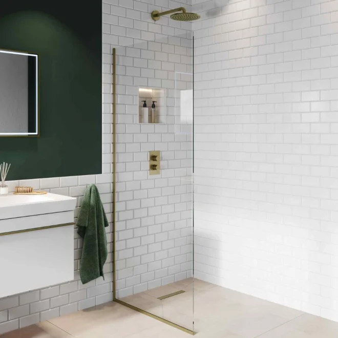 Abacus 10mm X Series Wetroom Glass Panel with Brushed Brass Profile