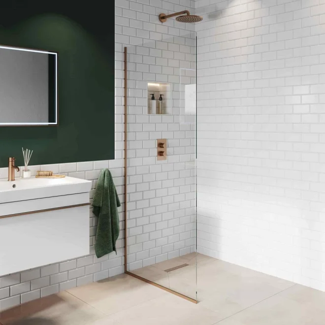Abacus 10mm X Series Wetroom Glass Panel with Brushed Bronze Profile