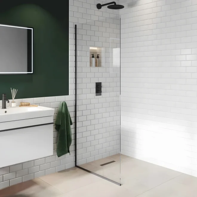 Abacus 8mm E Series Wetroom Panel with Matt Black Profile