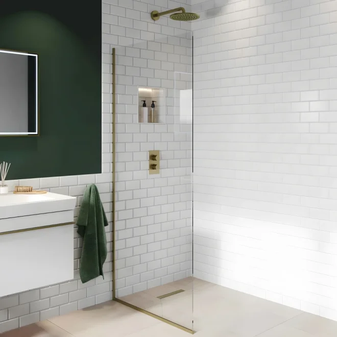 Abacus 8mm E Series Wetroom Panel with Brushed Brass Profile
