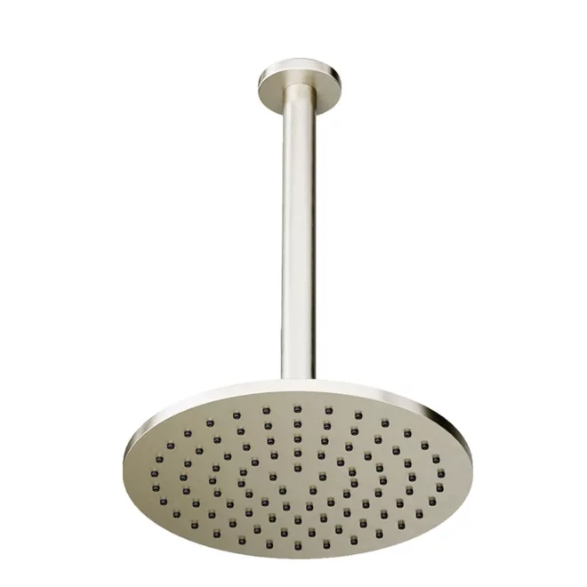 Abacus Brushed Nickel 250mm Round Shower Head and Ceiling Arm