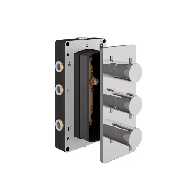 Abacus EZ Box 3.0 Chrome Thermostatic 3 Way Shower Valve with Round Handles