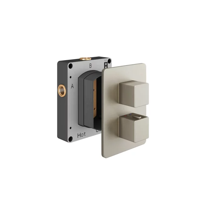 Abacus EZ Box 2.0 Brushed Nickel Thermostatic 2 Way Shower Valve with Square Handles