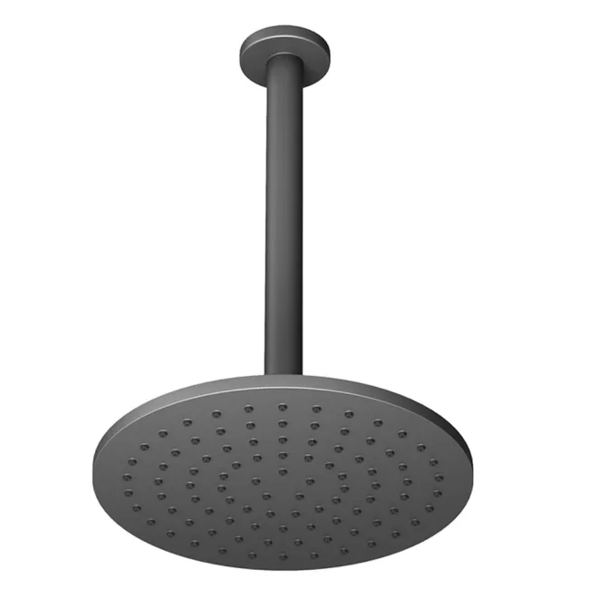 Abacus Matt Black 250mm Round Shower Head and Ceiling Arm