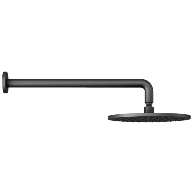 Abacus Matt Black 250mm Round Shower Head and Wall Arm