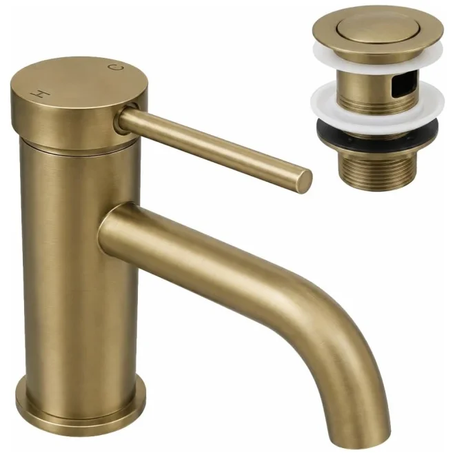 Anatra ECO Mono Basin Mixer & Slotted Push Button Waste - Brushed Brass