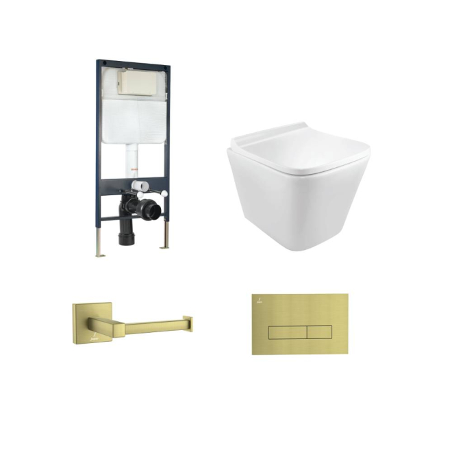 Jaquar Aria Rimless Wall Hung Toilet Brass Matt Bundle  