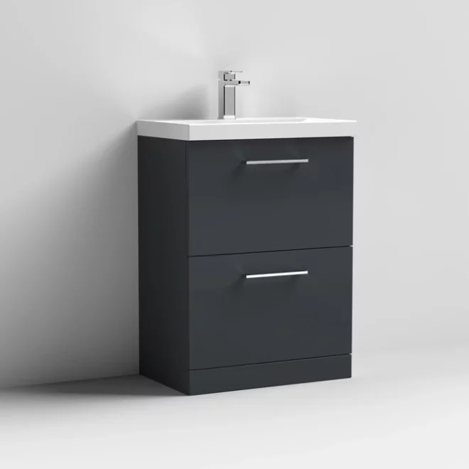 Nuie Arno 600mm Soft Black Floor Standing 2 Drawer Vanity Unit