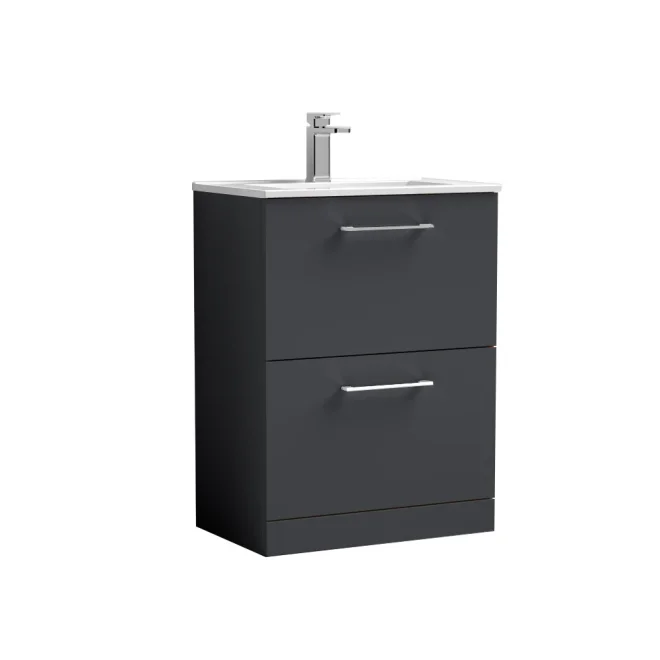 Nuie Arno 600mm Soft Black Floor Standing 2 Drawer Vanity Unit