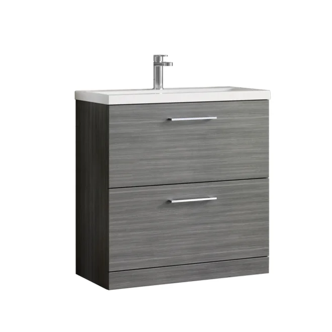 Nuie Arno 800mm Anthracite Woodgrain Floor Standing 2 Drawer Vanity Unit